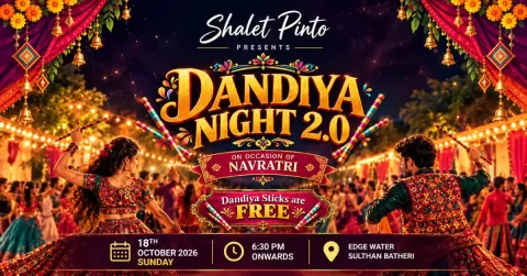 Dandiya Night 2.0 brings Dandiya, Garba, live Punjabi Dhol, games and festive entertainment to Edge Water, Sulthan Bathery.