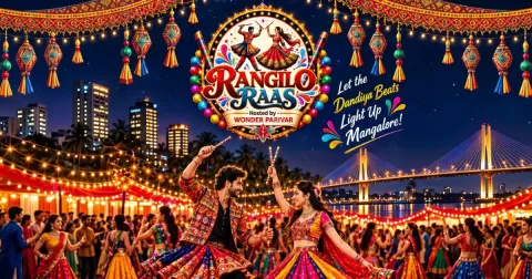 Rangilo Raas 2026 features Dandiya, Garba and live music by Sargam Orchestra at Urwa Church Centenary Hall, Mangalore, on October 23.