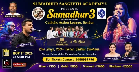SUMADHUR 3 concert poster featuring Joshal Sweeda Dsouza in Mangaluru