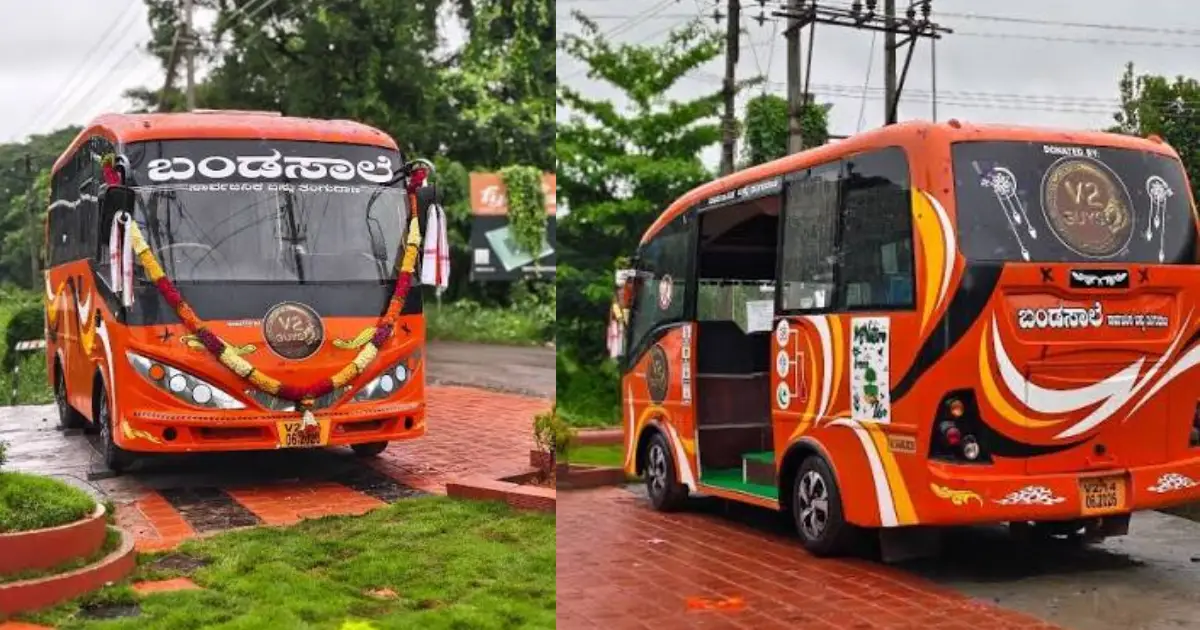 Bus-shaped bus stop at Bandasale, Gurupura, near Mangaluru