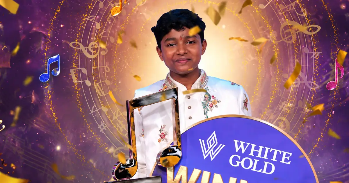 Ashmith performing on stage during the Sa Re Ga Ma Pa Li'l Champs grand finale