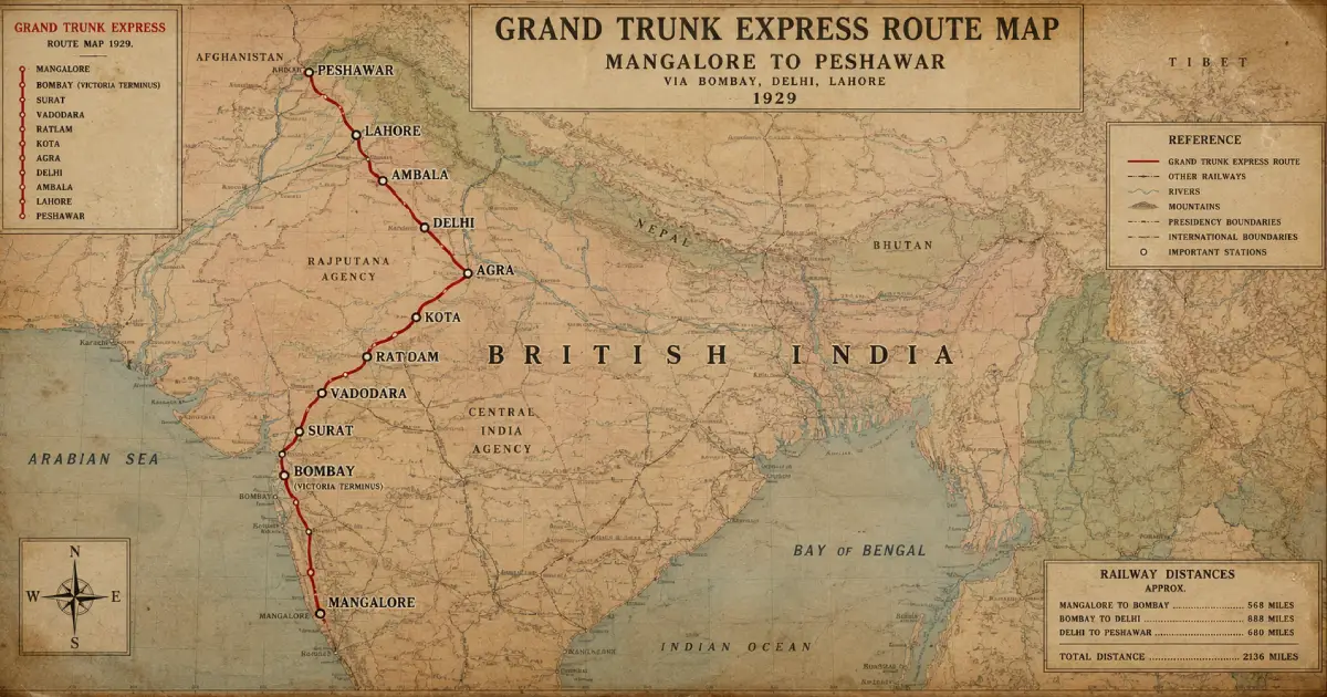 Historic Grand Trunk Express railway route from Mangalore to Peshawar