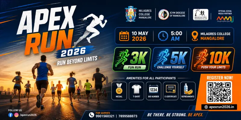 Apex Run 2026 Mangalore: National Level Marathon at Milagres College with 3K, 5K and 10K Categories