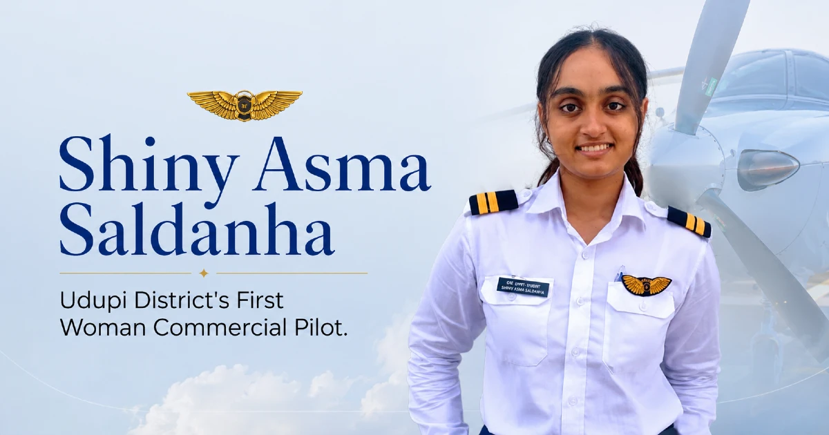 Shiny Asma Saldanha of Koudur, Karkala, Udupi district's reported first woman commercial pilot